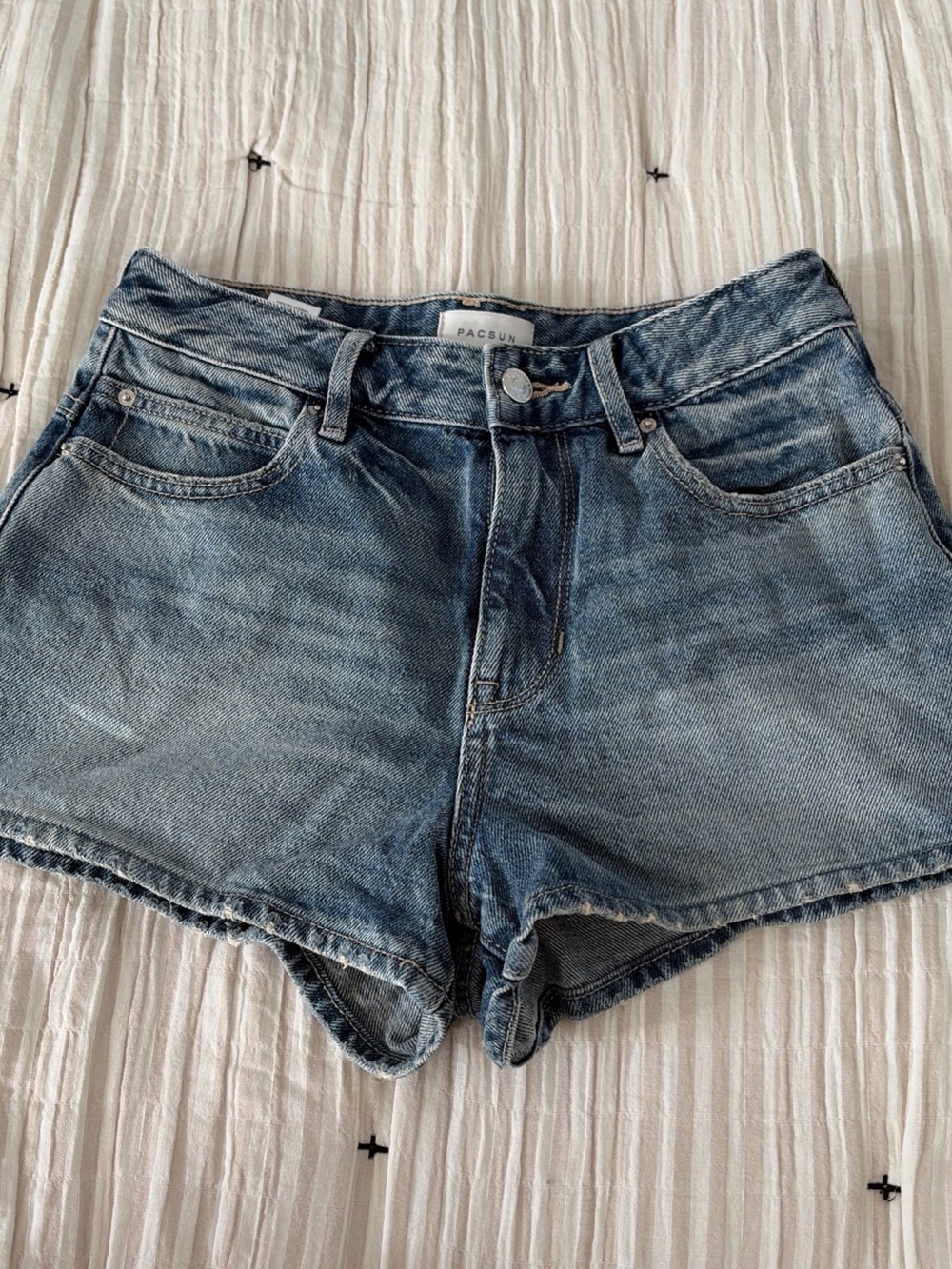 PacSun Womens High Rise Festival Denim Shorts Medium Wash Button Fly Size 25